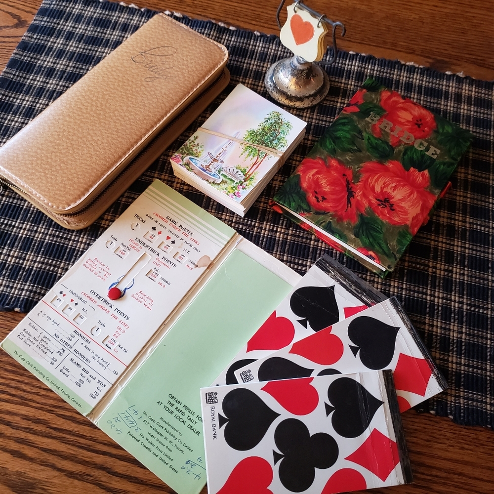 Vintage Bridge Game Collection – Brass Marker, Score Pads & More